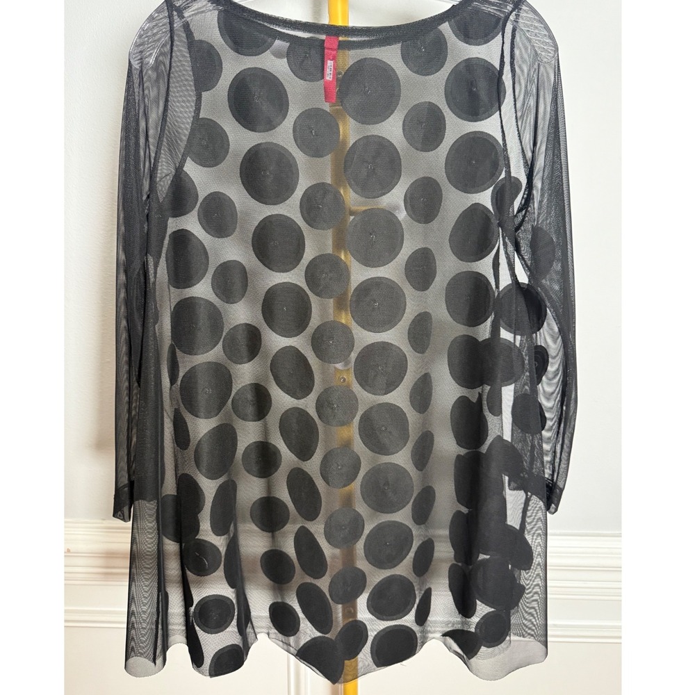 IC Collection 3D Circle Applique Sheer Mesh Top Womens Small Black Avant Garde